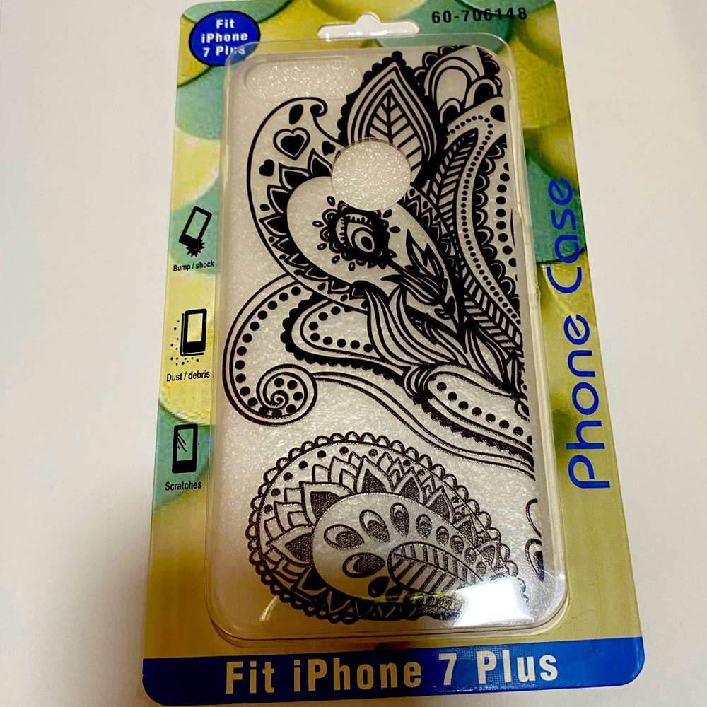 iPhone 7 Plus Case - Clear with Abstract Black Design NIB